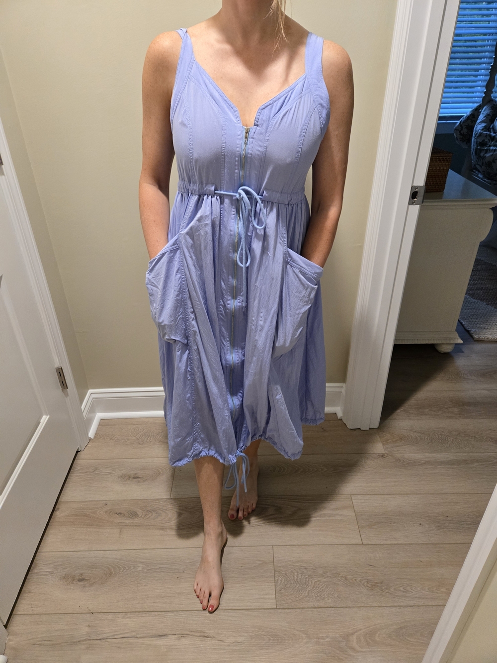 fab'rik Light Blue V-Neck Tie-Waist Sundress with Pockets